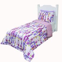 Kit Edredom Infantil Pop Meninas Lilás Solteiro 2 Peças