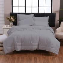 Kit Edredom Italiano Queen Casa Dona 3 Peças 200 Fios 100 Algodão Dupla Face Macio e Sofisticado Cinza
