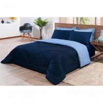 Kit Edredom + Jogo De Lençol Aconchego Dupla Face Casal Queen 06 Peças - Azul Marinho E Azul Kit Edredom + Jogo De Lençol Aconchego Dupla Face Casal Queen 06 Peças - Azul Marinho E Azul