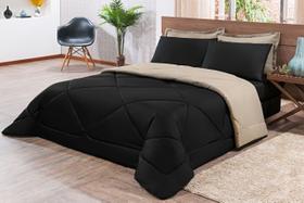 Kit Edredom + Jogo De Lençol Aconchego Look House Casal Padrão 6 Peças 80% Algodão , 20% Poliéster- Preto/ Caqui