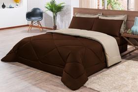 Kit Edredom + Jogo De Lençol Aconchego Look House Dupla Face Casal King 06 Peças - Marrom E Caqui Kit Edredom + Jogo De Lençol Aconchego Look House Dupla Face Casal King 06 Peças - Marrom E Caqui