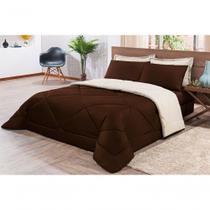 Kit Edredom + Jogo De Lençol Aconchego Look House Dupla Face Casal King 06 Peças - revestido na cor Marrom- Palha Kit Edredom + Jogo De Lençol Aconchego Look House Dupla Face Casal King 06 Peças - revestido na cor Marrom- Palha