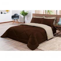 Kit Edredom + Jogo De Lençol Aconchego Look House Dupla Face Casal Queen 06 Peças - em destaque na cor Marrom E Caqui Kit Edredom + Jogo De Lençol Aconchego Look House Dupla Face Casal Queen 06 Peças - em destaque na cor Marrom E Caqui