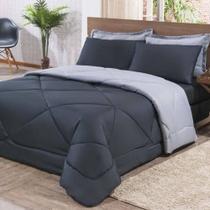 Kit Edredom + Jogo De Lençol Aconchego Look House Dupla Face Casal Queen 06 Peças - modelo na cor Preto- Cinza