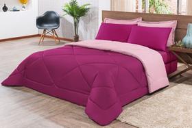 Kit Edredom + Jogo De Lençol Aconchego Look House Dupla Face Casal Queen 06 Peças - Pink E Rosa Kit Edredom + Jogo De Lençol Aconchego Look House Dupla Face Casal Queen 06 Peças - Pink E Rosa