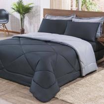Kit Edredom + Jogo De Lençol Aconchego Look House Dupla Face Casal Queen 06 Peças - Preto/ Cinza Kit Edredom + Jogo De Lençol Aconchego Look House Dupla Face Casal Queen 06 Peças - Preto/ Cinza