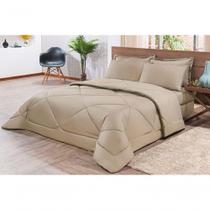 Kit Edredom + Jogo De Lençol Aconchego Look House Dupla Face Solteiro 04 Peças - Caqui - Acabamento com Alta Qualidade
