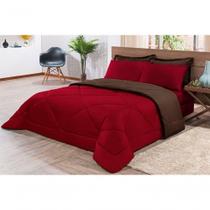 Kit Edredom + Jogo De Lençol Aconchego Look House Dupla Face Solteiro 04 Peças - Disponível cor Vermelho- Marrom