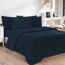 Kit Edredom + Jogo De Lençol Malha 100% Algodão 4 Peças Solteiro - Azul Marinho-azul Marinho Kit Edredom + Jogo De Lençol Malha 100% Algodão 4 Peças Solteiro - Azul Marinho-azul Marinho