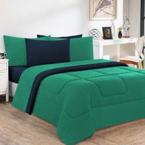 Kit Edredom + Jogo De Lençol Malha 100% Algodão 4 Peças Solteiro - Verde Jade-azul Marinho Kit Edredom + Jogo De Lençol Malha 100% Algodão 4 Peças Solteiro - Verde Jade-azul Marinho