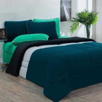 Kit Edredom + Jogo De Lençol Malha 100% Algodão 6 Peças King - Azul Petroleo-mescla-verde Jade Kit Edredom + Jogo De Lençol Malha 100% Algodão 6 Peças King - Azul Petroleo-mescla-verde Jade
