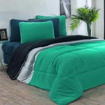 Kit Edredom + Jogo De Lençol Malha 100% Algodão 6 Peças King - Verde Jade-mescla-azul Petroleo Kit Edredom + Jogo De Lençol Malha 100% Algodão 6 Peças King - Verde Jade-mescla-azul Petroleo