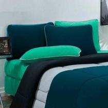 Kit Edredom + Jogo De Lençol Malha 100% Algodão 6 Peças Queen - Azul Petroleo-mescla-verde Jade Kit Edredom + Jogo De Lençol Malha 100% Algodão 6 Peças Queen - Azul Petroleo-mescla-verde Jade