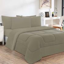 Kit Edredom + Jogo De Lençol Malha 100% Algodão Gran Moratta 5 Peças Solteiro - Avelã/Avelã