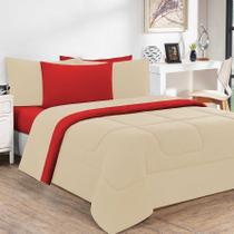 Kit Edredom + Jogo De Lençol Malha 100% Algodão Gran Moratta 5 Peças Solteiro - Palha /Vermelho Kit Edredom + Jogo De Lençol Malha 100% Algodão Gran Moratta 5 Peças Solteiro - Palha /Vermelho