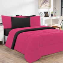 Kit Edredom + Jogo De Lençol Malha 100% Algodão Gran Moratta 5 Peças Solteiro - Pink /Preto Kit Edredom + Jogo De Lençol Malha 100% Algodão Gran Moratta 5 Peças Solteiro - Pink /Preto