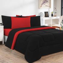 Kit Edredom + Jogo De Lençol Malha 100% Algodão Gran Moratta 5 Peças Solteiro - Preto-vermelho. Kit Edredom + Jogo De Lençol Malha 100% Algodão Gran Moratta 5 Peças Solteiro - Preto-vermelho.