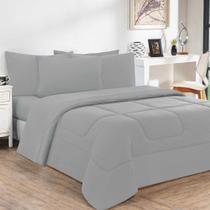Kit Edredom + Jogo De Lençol Malha 100% Algodão Gran Moratta 6 Peças King - Cinza-cinza