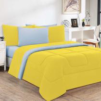Kit Edredom + Jogo De Lençol Malha 100% Algodão Gran Moratta 7 Peças Casal - Amarelo/Azul Bebê Kit Edredom + Jogo De Lençol Malha 100% Algodão Gran Moratta 7 Peças Casal - Amarelo/Azul Bebê