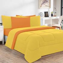 Kit Edredom + Jogo De Lençol Malha 100% Algodão Gran Moratta 7 Peças Casal - Amarelo/Laranja Kit Edredom + Jogo De Lençol Malha 100% Algodão Gran Moratta 7 Peças Casal - Amarelo/Laranja
