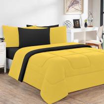 Kit Edredom + Jogo De Lençol Malha 100% Algodão Gran Moratta 7 Peças Casal - Amarelo/Preto Kit Edredom + Jogo De Lençol Malha 100% Algodão Gran Moratta 7 Peças Casal - Amarelo/Preto
