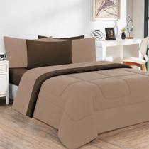 Kit Edredom + Jogo De Lençol Malha 100% Algodão Gran Moratta 7 Peças Casal - Avelã-marrom - Produto Queridinho!