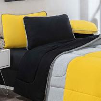 Kit Edredom + Jogo De Lençol Malha 100% Algodão Urbano 6 Peças King - Amarelo-mescla-preto Kit Edredom + Jogo De Lençol Malha 100% Algodão Urbano 6 Peças King - Amarelo-mescla-preto