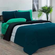 Kit Edredom + Jogo De Lençol Malha 100% Algodão Urbano 6 Peças Queen - Azul Petroleo/Mescla/Verde Jade Kit Edredom + Jogo De Lençol Malha 100% Algodão Urbano 6 Peças Queen - Azul Petroleo/Mescla/Verde Jade