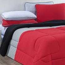 Kit Edredom + Jogo De Lençol Malha 100% Algodão Urbano 6 Peças Queen - Vermelho/Mescla/Branco