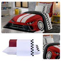 Kit Edredom Jogo de Lençol Solteiro Infantil 300 Fios Peletizado 06 Peças Carros