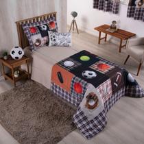 Kit Edredom Juvenil Solteiro 04 Peças Estampado 300 Fios - Esportes - 100% Poliéster