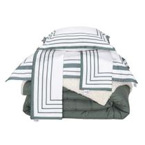 Kit Edredom King Coberdrom Soft Hipercal/Sherpa 5 Peças - Verde - 100% Poliéster