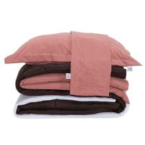 Kit Edredom King Colorful Dupla Face Linho E Hipercal 400 Fios 7 Peças - Rosê