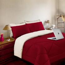 Kit Edredom + Lençol Aconchego Dupla Face Casal Queen 6 Pç Vermelho e Palha
