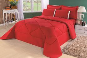 Kit Edredom + Lençol Aconchego Dupla Face Casal Queen 6 Pçs Vermelho