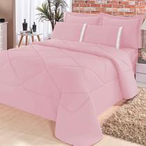 Kit Edredom + Lençol Aconchego Dupla Face Casal Queen 6 Peças - Rosa