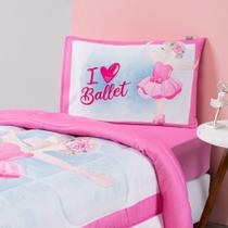 Kit Edredom + Lençol Plush Fofinho Infantil Dupla Face Dream 3 Peças Solteiro - Bailarina