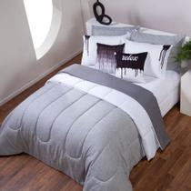 Kit Edredom Linho Colorful Casal King 5 Peças 100% Poliéster - Cinza Kit Edredom Linho Colorful Casal King 5 Peças 100% Poliéster - Cinza