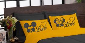 Kit edredom LOVE 05 peças queen dupla face microfibra Amarelo Preto