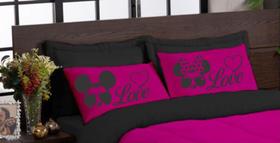 Kit edredom LOVE 05 peças queen dupla face microfibra Pink Preto
