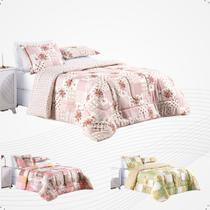 Kit Edredom Luxo Cobertor Estampado Cor Rosa Queen 3 Pças Soft Macio Confortavel
