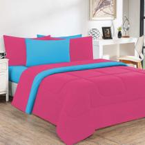 Kit Edredom Malha 100% Algodão Gran Moratta 2 Peças Solteiro - Pink /Azul Turquesa