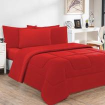 Kit Edredom Malha 100% Algodão Gran Moratta 2 Peças Solteiro - Vermelho-vermelho - design resistente
