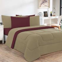 Kit Edredom Malha 100% Algodão Gran Moratta 3 Peças King - Avelã/Vinho