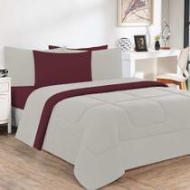Kit Edredom Malha 100% Algodão Gran Moratta 3 Peças King - Palha predominância da cor -vinho