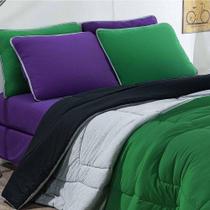 Kit Edredom Malha 100% Algodão Urbano 3 Peças Casal - Verde Bandeira-mescla-preto