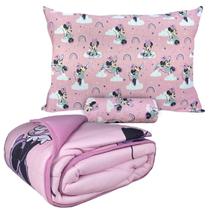 Kit Edredom Mickey e Minnie + Jogo De Cama Infantil Malha Solteiro Disney 3 Peças Portallar