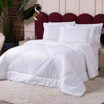 Kit Edredom Mônaco Fitado Percal Soft 300 Fios com Fronhas CASAL 03 Peças - Dupla Face Listrado Acetinado Brilhante