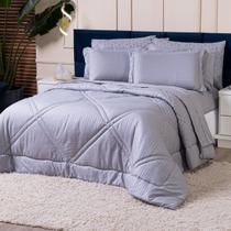 Kit Edredom Mônaco Fitado Percal Soft 300 Fios com Fronhas KING 03 Peças - Dupla Face Listrado Acetinado Brilhante