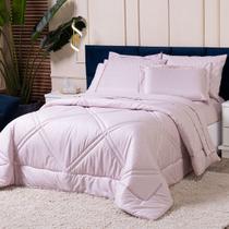 Kit Edredom Mônaco Fitado Percal Soft 300 Fios com Fronhas QUEEN 03 Peças - Dupla Face Listrado Acetinado Brilhante